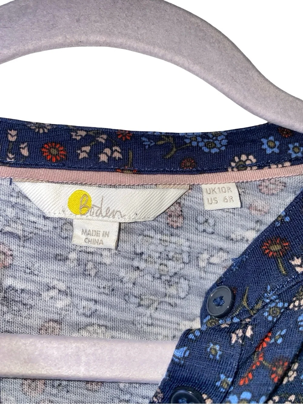 Boden Blue Ditsy Floral Smocked Waist‎ Dress - Long Sleeve Button Front - Size 6